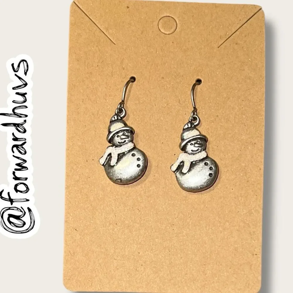 Bundle Sale 3 for $15 | Snowman Earrings – Silver Tone Dangle – Glitter Scarf De
